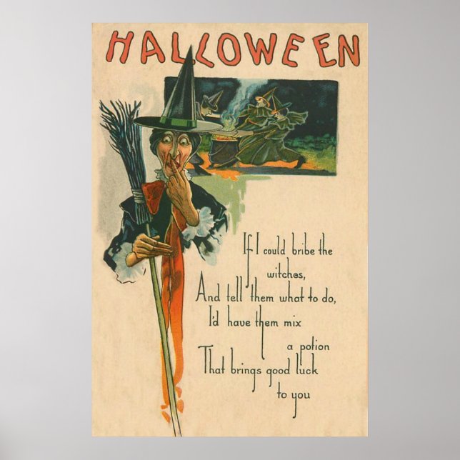 Witch Caldron Broom Night Witchcraft Poster (Front)