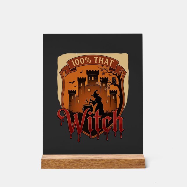 Witch Castle Cauldron Owl Bats_1 Acrylic Sign (Front)