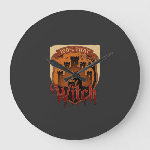 Witch Castle Cauldron Owl Bats_1 Large Clock