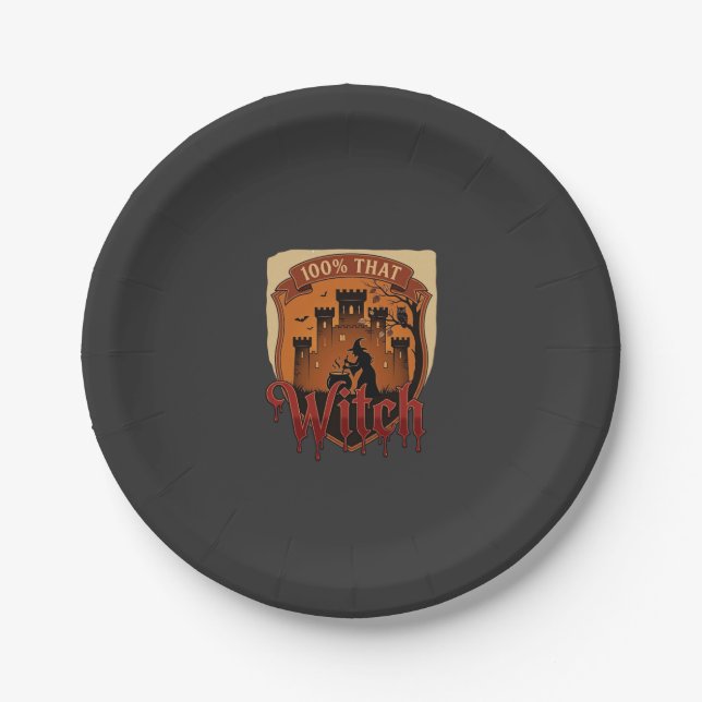 Witch Castle Cauldron Owl Bats_1 Paper Plate (Front)