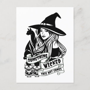 Witch Cat and Skulls Wicked Postcard