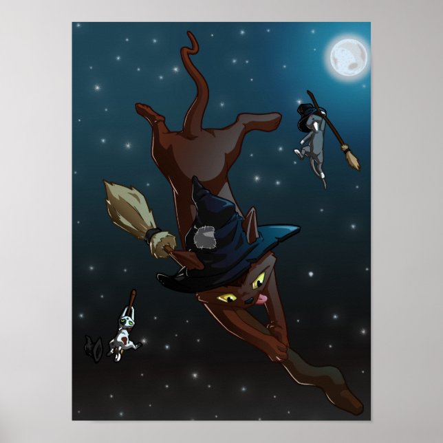 Witch Cat Apprentices | Flying Practice Poster (Front)
