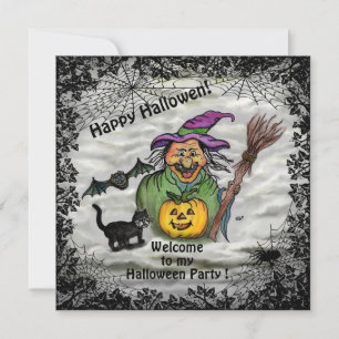 Witch , Cat , Bat and Pumpkin , Happy Halloween ! Card