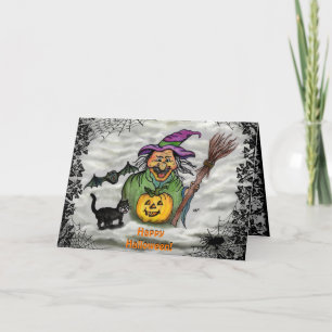 Witch , Cat , Bat and Pumpkin , Happy Halloween ! Card