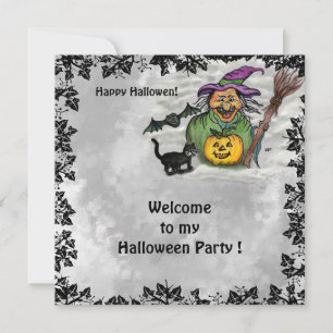 Witch , Cat , Bat and Pumpkin , Happy Halloween ! Card
