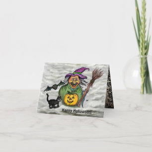 Witch , Cat , Bat and Pumpkin , Happy Halloween ! Card