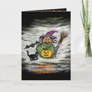 Witch , Cat , Bat and Pumpkin , Happy Halloween ! Card