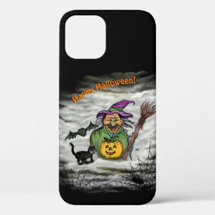 Witch , Cat , Bat and Pumpkin , Happy Halloween ! iPhone 12 Case