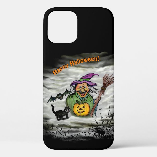 Witch , Cat , Bat and Pumpkin , Happy Halloween ! Case-Mate iPhone Case (Back)
