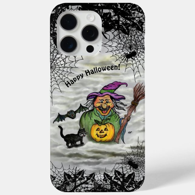 Witch , Cat , Bat and Pumpkin , Happy Halloween ! Case-Mate iPhone Case (Back)