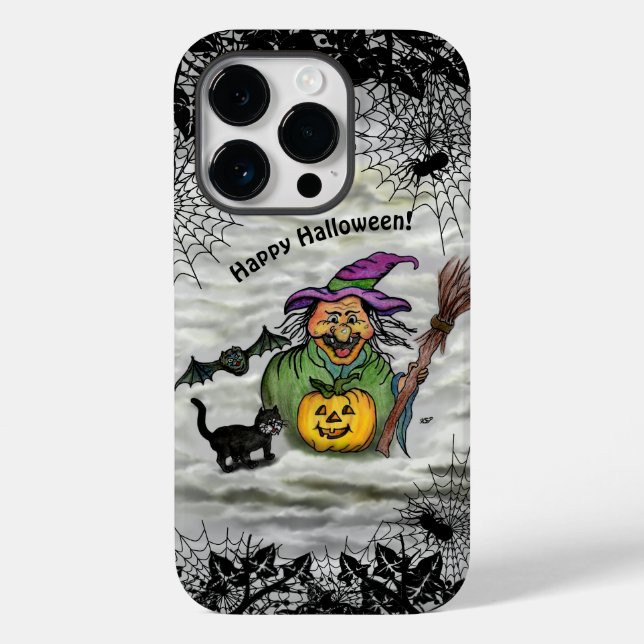 Witch , Cat , Bat and Pumpkin , Happy Halloween ! Case-Mate iPhone Case (Back)
