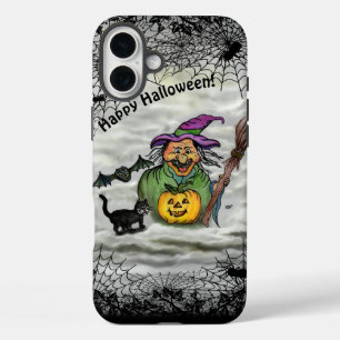 Witch , Cat , Bat and Pumpkin , Happy Halloween ! iPhone 16 Plus Case
