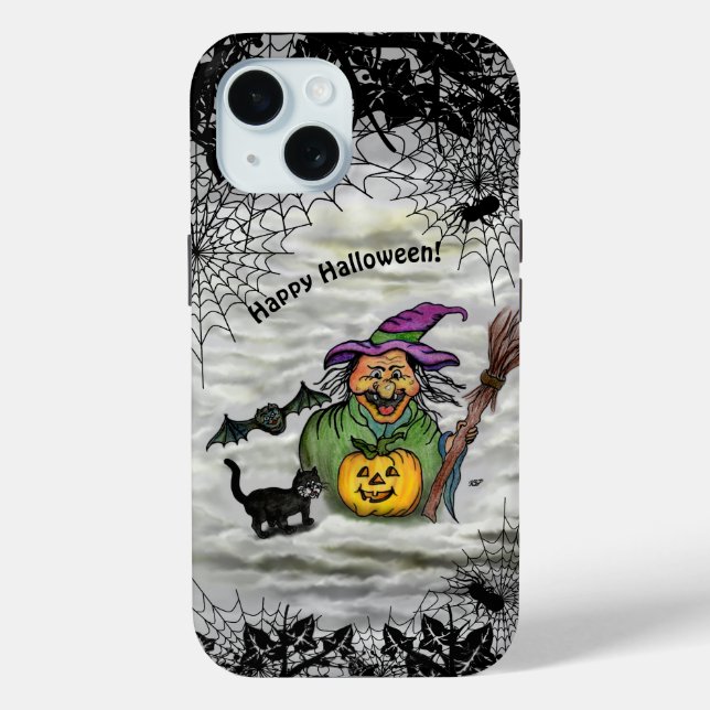 Witch , Cat , Bat and Pumpkin , Happy Halloween ! Case-Mate iPhone Case (Back)