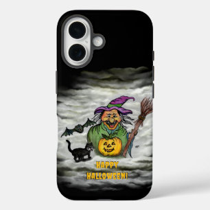 Witch , Cat , Bat and Pumpkin , Happy Halloween ! iPhone 16 Case