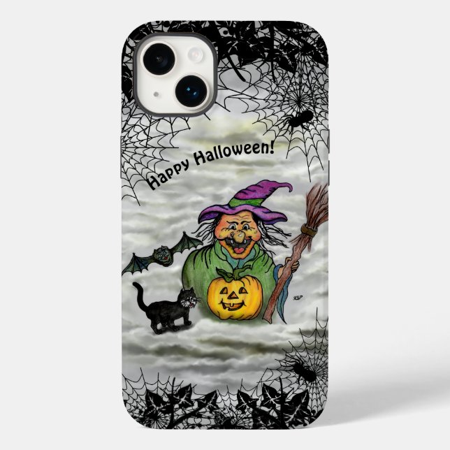 Witch , Cat , Bat and Pumpkin , Happy Halloween ! Case-Mate iPhone Case (Back)