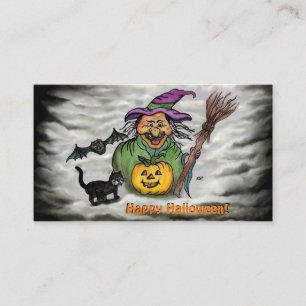 Witch , Cat , Bat and Pumpkin , Happy Halloween ! Enclosure Card