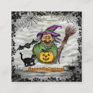 Witch , Cat , Bat and Pumpkin , Happy Halloween ! Enclosure Card