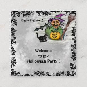 Witch , Cat , Bat and Pumpkin , Happy Halloween ! Enclosure Card