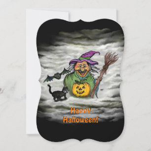 Witch , Cat , Bat and Pumpkin , Happy Halloween ! Invitation