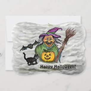 Witch , Cat , Bat and Pumpkin , Happy Halloween ! Invitation