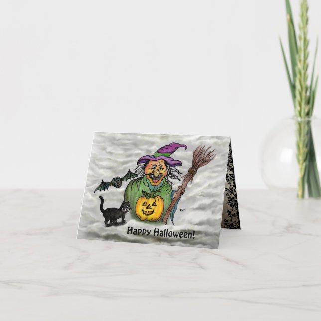 Witch , Cat , Bat and Pumpkin , Happy Halloween ! Invitation (Front)