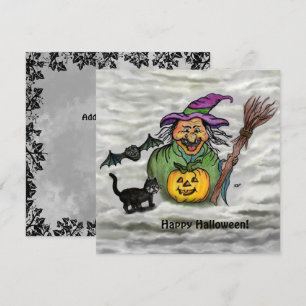 Witch , Cat , Bat and Pumpkin , Happy Halloween ! Invitation