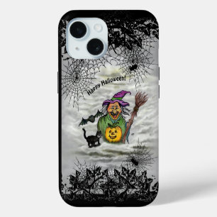 Witch , Cat , Bat and Pumpkin , Happy Halloween ! iPhone 15 Case