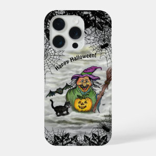 Witch , Cat , Bat and Pumpkin , Happy Halloween ! iPhone 15 Pro Case