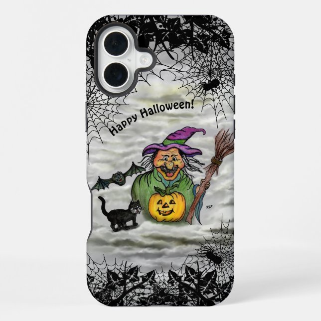Witch , Cat , Bat and Pumpkin , Happy Halloween ! iPhone Case (Back)