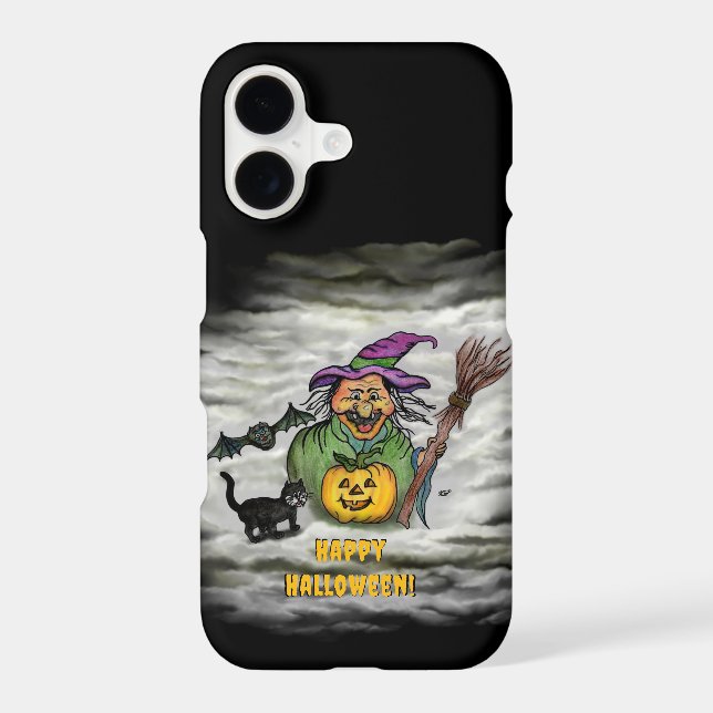Witch , Cat , Bat and Pumpkin , Happy Halloween ! iPhone Case (Back)