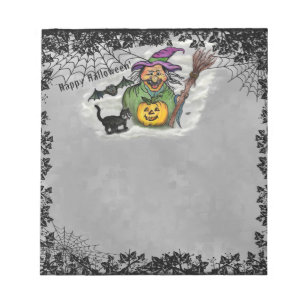 Witch , Cat , Bat and Pumpkin , Happy Halloween ! Notepad