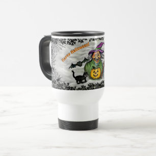 Witch , Cat , Bat and Pumpkin , Happy Halloween ! Travel Mug