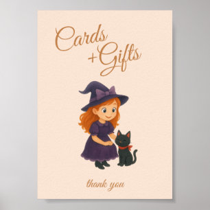 Witch & Cat Bow Cards Gifts Table Sign Poster