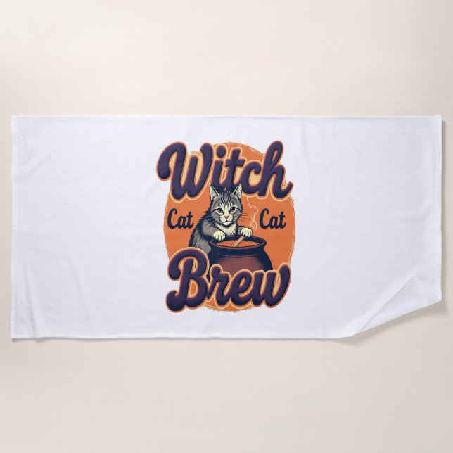 Witch Cat Brew Beach Towel (Front)