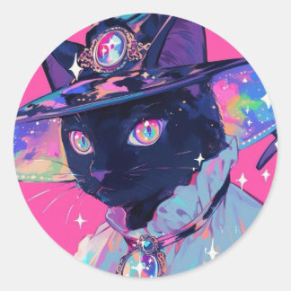 Witch Cat Classic Round Sticker