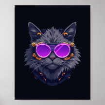 Witch Cat Cyberpunk Mecha Neon Poster