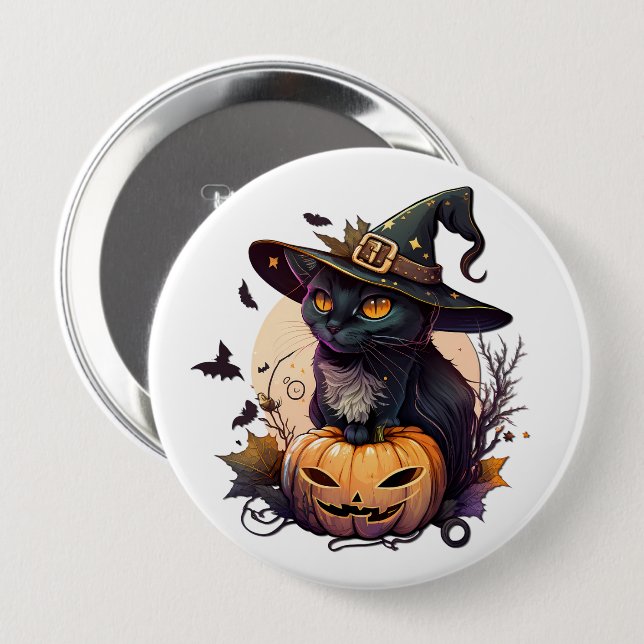 Witch Cat for Halloween  10 Cm Round Badge (Front & Back)
