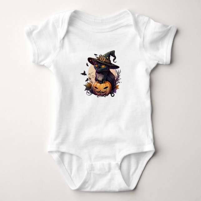 Witch Cat for Halloween  Baby Bodysuit (Front)