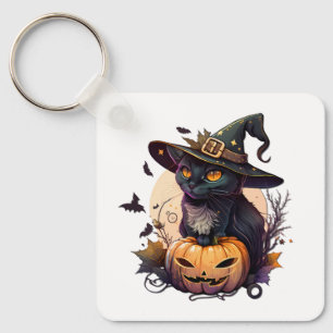 Witch Cat for Halloween Key Ring