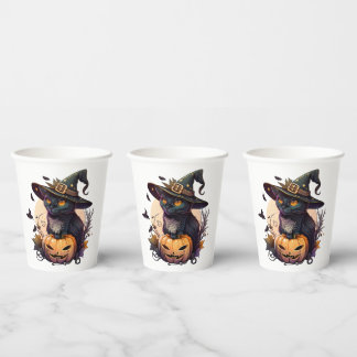 Witch Cat for Halloween Paper Cups