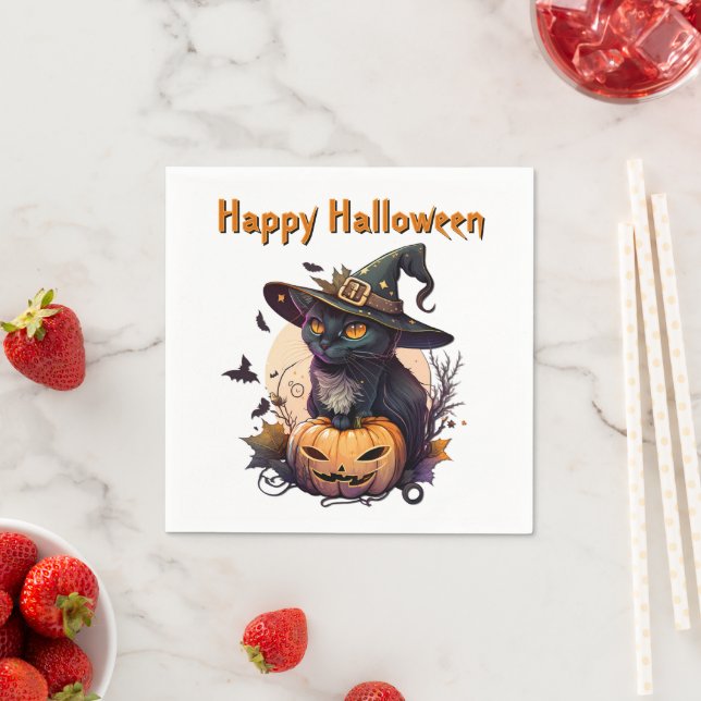 Witch Cat for Happy Halloween  Napkin (Insitu)