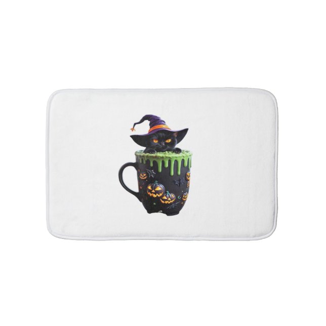 Witch Cat Halloween Coffee Mug – Cute Black Cat wi Bath Mat (Front)
