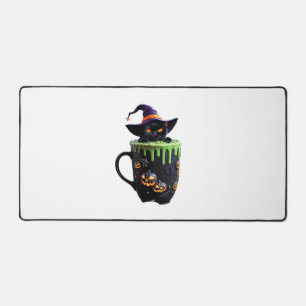 Witch Cat Halloween Coffee Mug – Cute Black Cat wi Desk Mat