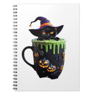 Witch Cat Halloween Coffee Mug – Cute Black Cat wi Notebook