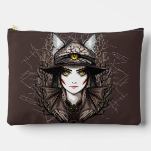 Witch Cat Halloween Creepy Cute Portrait Accessory Pouch