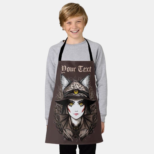 Witch Cat Halloween Creepy Cute Portrait Apron (Worn)