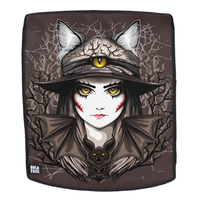 Witch Cat Halloween Creepy Cute Portrait Backpack (Removable Face)