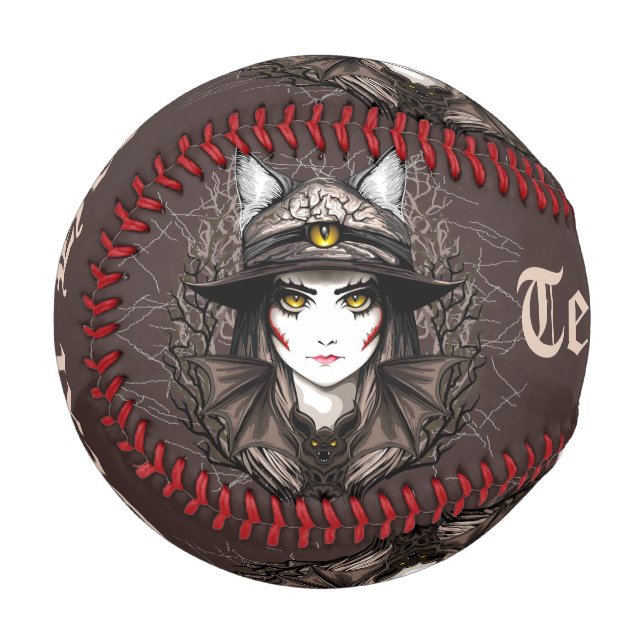 Witch Cat Halloween Creepy Cute Portrait Baseball (Front Left)