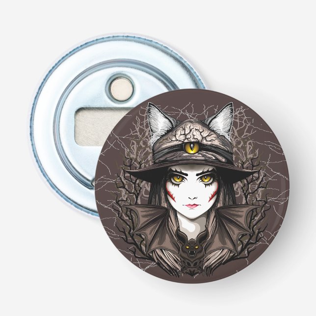 Witch Cat Halloween Creepy Cute Portrait Bottle Opener (Front)