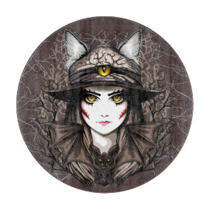 Witch Cat Halloween Creepy Cute Portrait Cutting Board